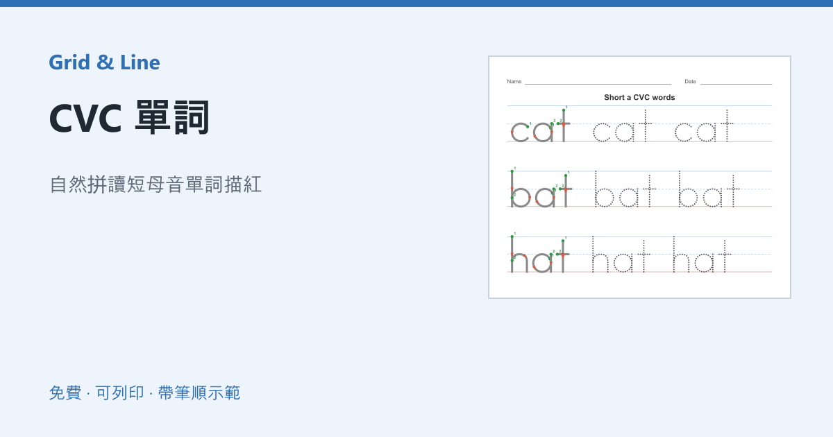 CVC 單詞練習紙預覽