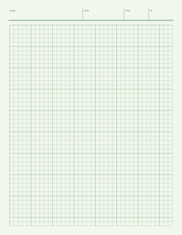 Engineering paper printable, 1/5 in grid, green tint, header