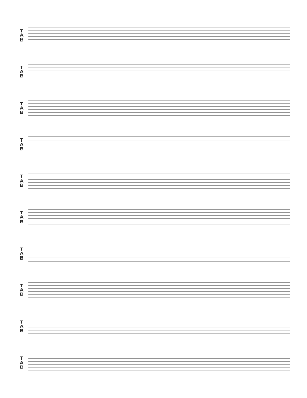 Guitar tab printable, 6-line tablature